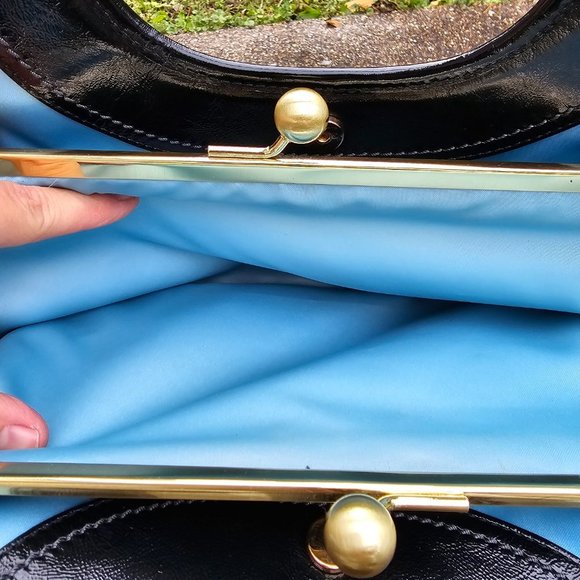 COACH Shoulder Bag Black Patent Leather Satchel Kisslock - Picture 11 of 16